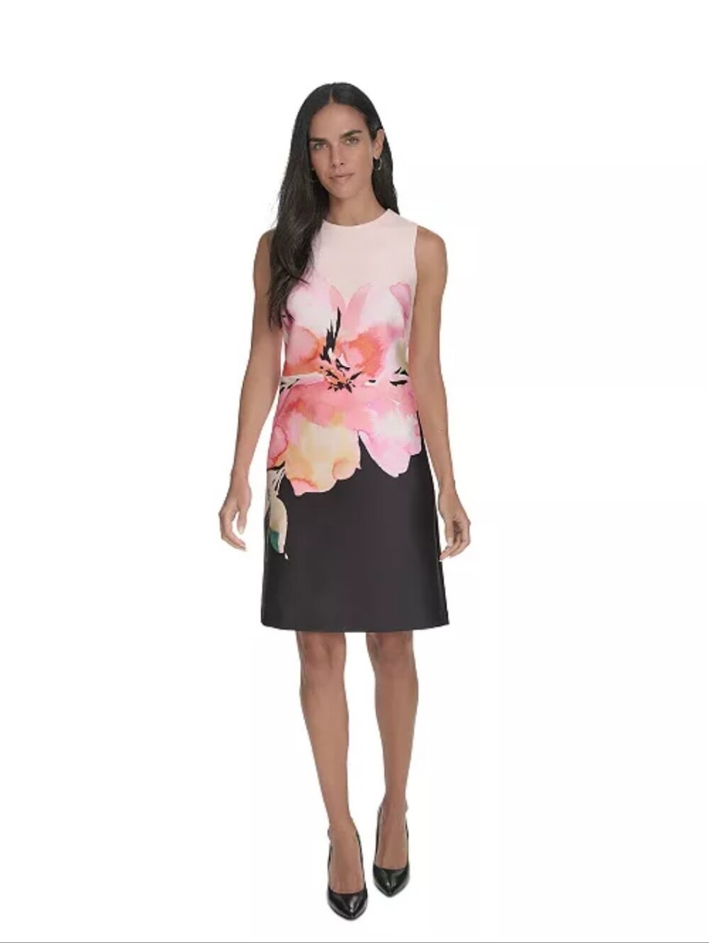 NWT Calvin Klein Floral Sheath Dress Pink Black Sleeveless Size 2 $134 Party